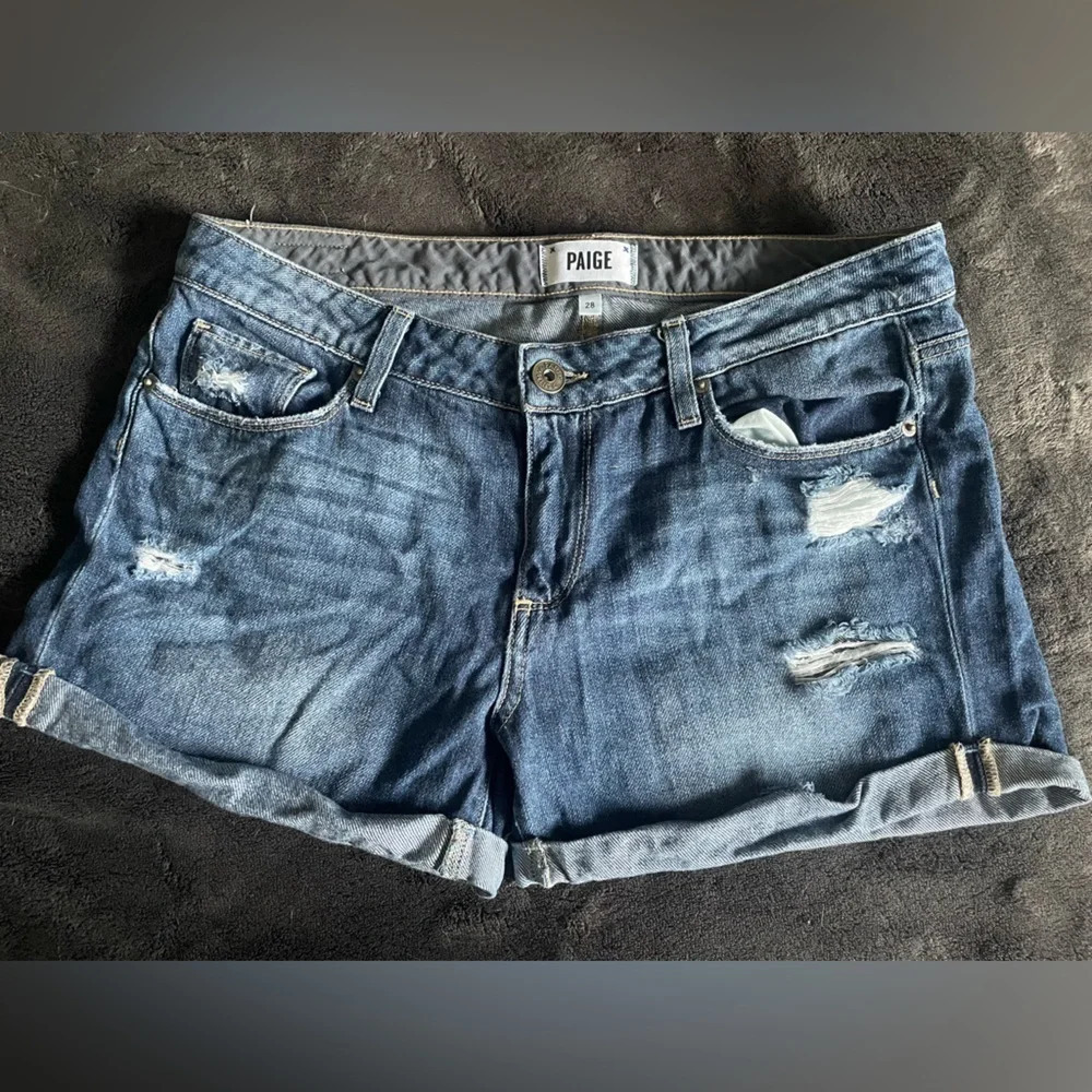 Paige denim women’s 28 waist medium wash cuffed designer summer jean shorts